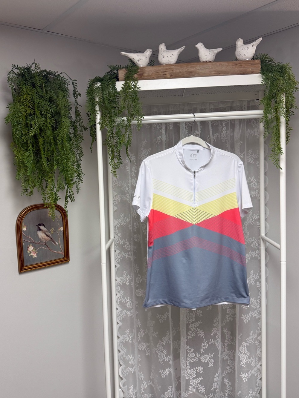 NIVO Golf Shirt Alicia Graphic Detail Short Sleeve Mock Collar 1/4 Zip Top Large